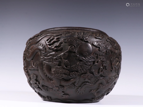 A Chinese Carved Hardwood Bowl