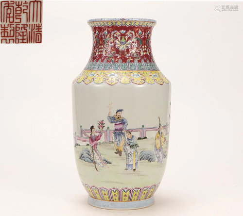 A Famille Rose Figural Vase Qing Dynasty