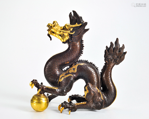 A Bronze Partly Gilt Dragon Decoration Qing Dynasty