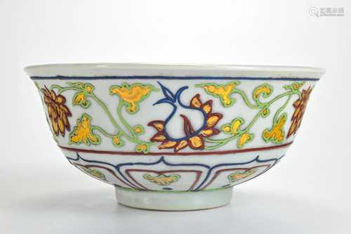 A Porcelain Floral Scroll Bowl Yuan Dynasty