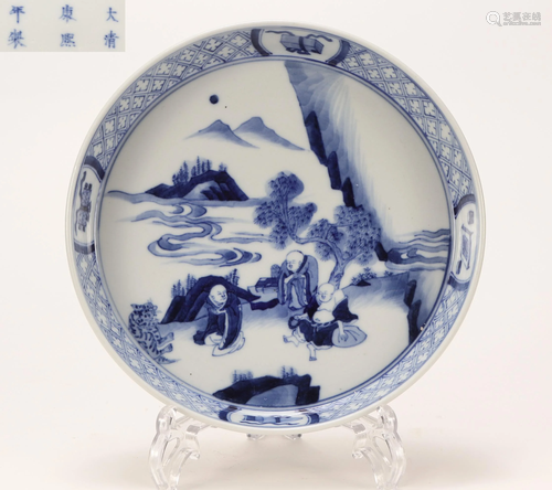 A Blue and White Figural Plate Qing Dynasty