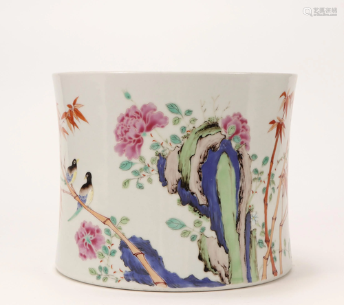 A Famille Rose Peony Brushpot Qing Dynasty