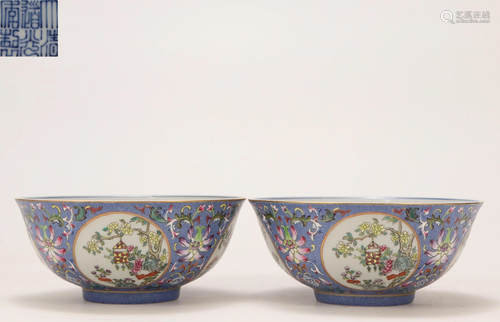 Pair Famille Rose Medallion Bowls Qing Dynasty