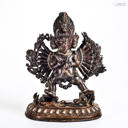 A Tibetan Gilt Bronze Standing Yamantaka Qing Dynasty