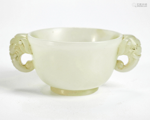 A Carved White Jade Censer with Double Handles Qing