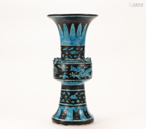 A Black and Blue Enameled Beaker Vase Qing Dynasty