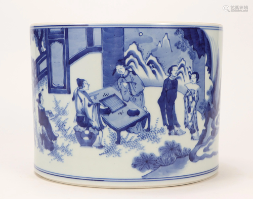 A Blue and White Figural Story Brushpot Kangxi Period