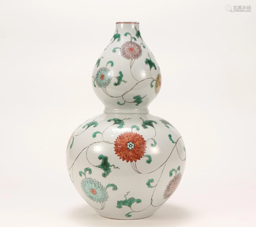 A Famille Verte Biscuit Double Gourd Vase Qing Dynasty