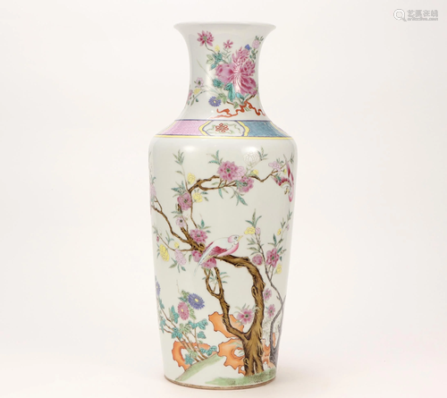 A Famille Rose Floral and Bird Vase Qing Dynasty