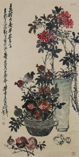 A Chinese Scroll Painting By Wu Changshuo