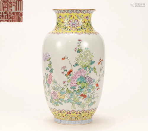 A Famille Rose Floral Lantern Vase Qing Dynasty