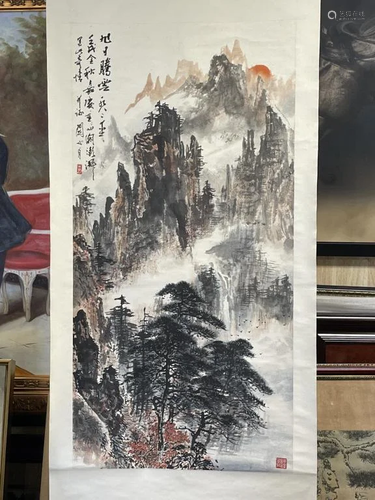 A Chinese Watercolor Painting Scroll