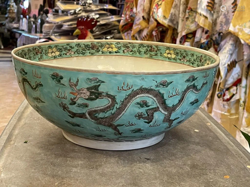 A Blue Grounded Sancai Dragon Bowl