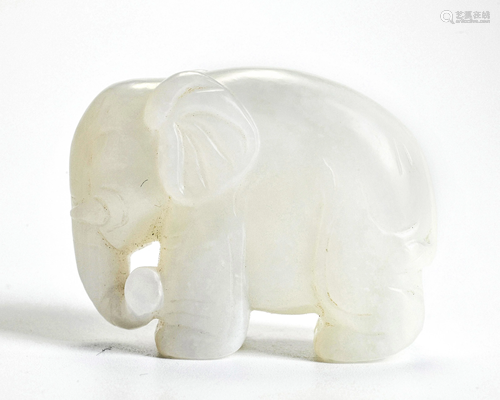 A Carved White Jade Elephant Qing Dynasty