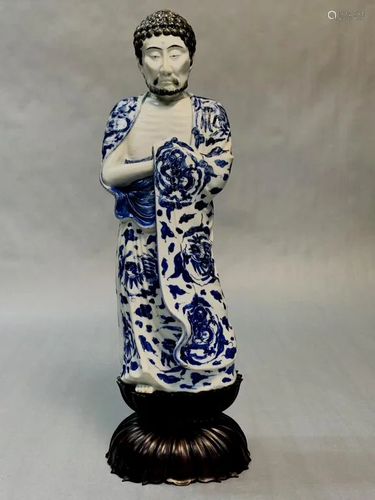 Chinese Ming Dynasty B&W Buddha W/ Rosewood Base