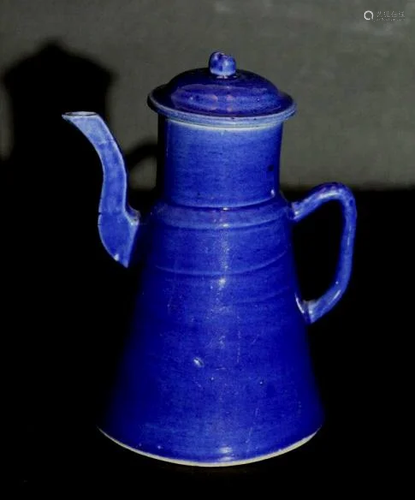 Ming Dynasty Blue Glazed Porcelain Wine Pot