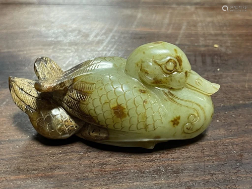 A Hetian Jade Carved Mandarin Duck