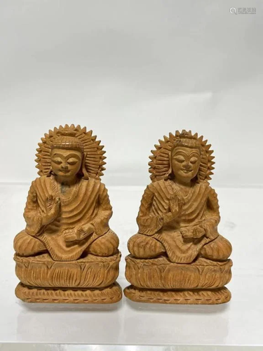 A Pair of Wood Carved Buddha