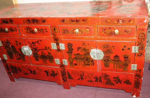 Large Chinese Red Lacquered Cabinet