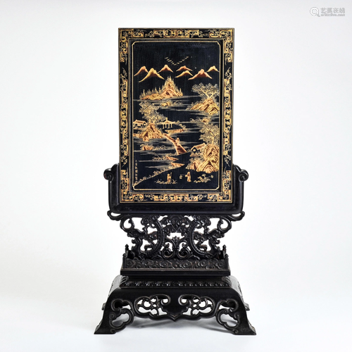 A Rosewood Gilt Table Screen Qing Dynasty