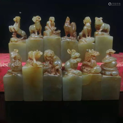 Twelve Chinese Zodiac Signs Hetian Jade Seals