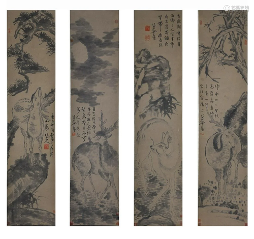 Four Pages of Chinese Scroll Painting By Ba Dashanren