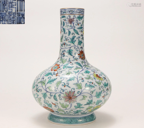 A Doucai Glazed Bottle Vase Qing Dynasty