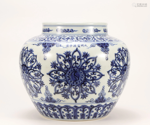 A Blue and White Floral Jar Qing Dynasty