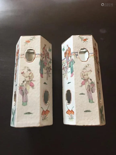 A Pair of Chinese Fencai Porcelain Hat Stands