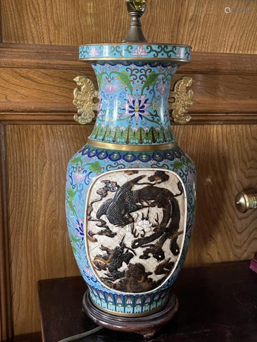 A CloisonnÃ© Dragon and Phoenix Vase Lamp