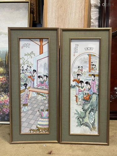 1980s Framed Chinese Porcelain Painting-Wangzhuoru