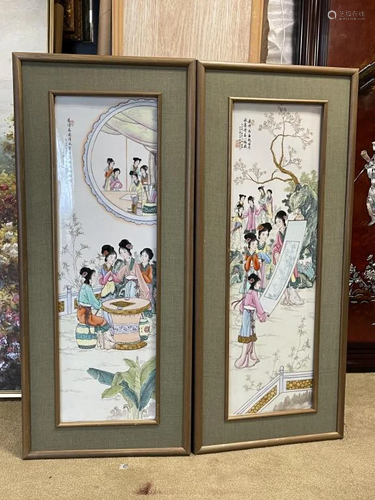 1980s Framed Chinese Porcelain Painting-Wangzhuoru