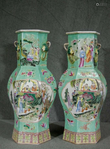 1900-1950Pair of Fencai Vases - Qing Qianlong Mark