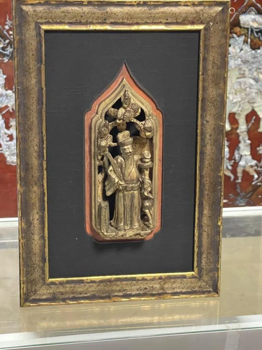 1940 s Wood Carved Chinese God of Wealth W/ Frame