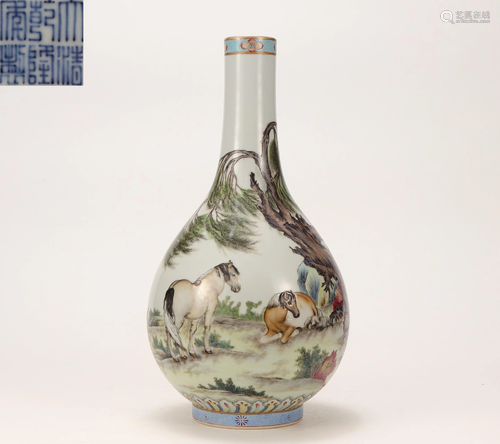 A Famille Rose Pear Shaped Vase Qing Dynasty