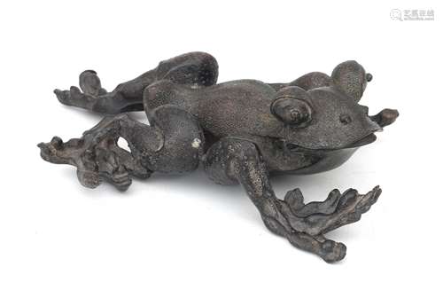 A bronze sculpture of a stylized frog, late Meiji-period.