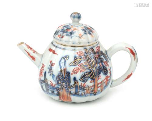 A Chinese porcelain lobed teapot with Imari decoration, 18th...