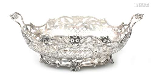 A 835 silver pierced bread basket with engraved decoration o...