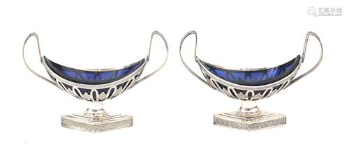 A pair of 835 silver urn-shaped salt cellars with original b...