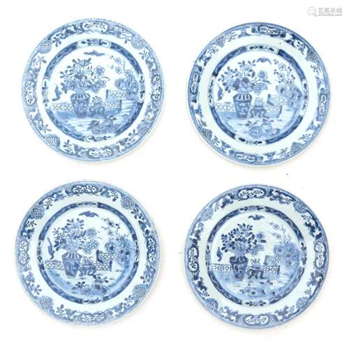 Four Chinese blue and white porcelain plates with decoration...