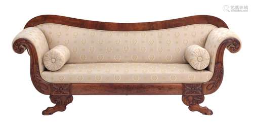 Biedermeier mahogany sofa on claw feet, circa 1830.