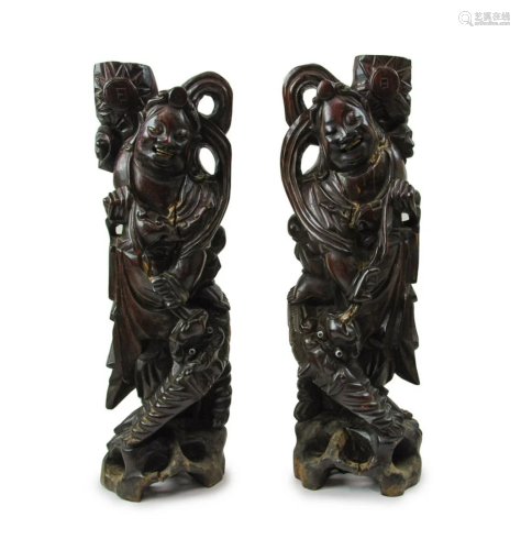 PAIR OF CARVED FIGURE OF GUARDIANS