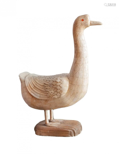 CARVED BONE FIGURE OF VENEER DUCK