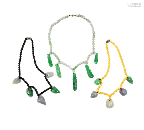 THREE JADEITE NECKLACES