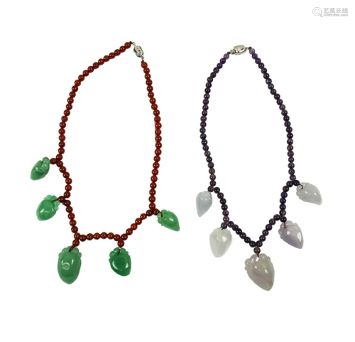 TWO JADE AND AMETHYST NECKLACES