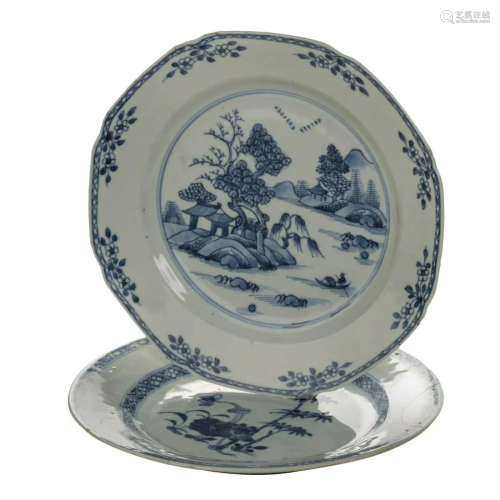 PAIR OF BLUE AND WHITE PLATES