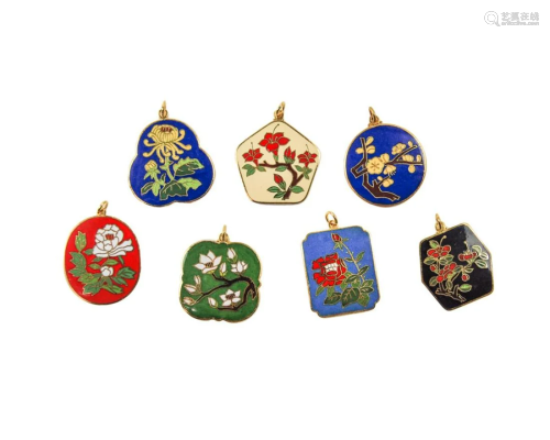 SET OF SEVEN CHINESE CLOISONNE PENDANT