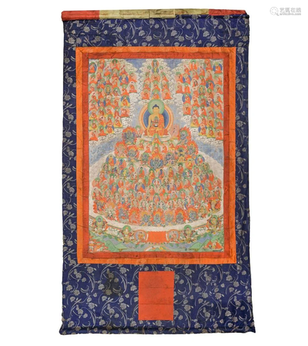 19TH CENTURY TIBETAN THANGKA OF MEDICINE BUDDHA