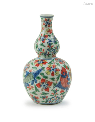 CHINESE WUCAI DOUBLE GOURD VASE