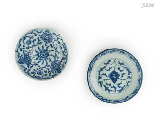 PAIR OF BLUE AND WHITE PLATES